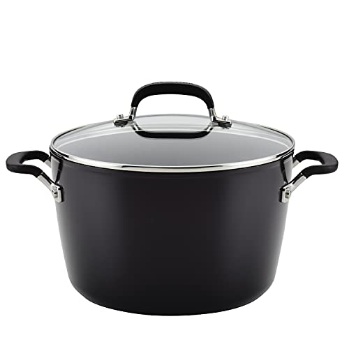 KitchenAid 84805 Panela antiaderente anodizada rígida com tampa, 8 litros - ônix preto