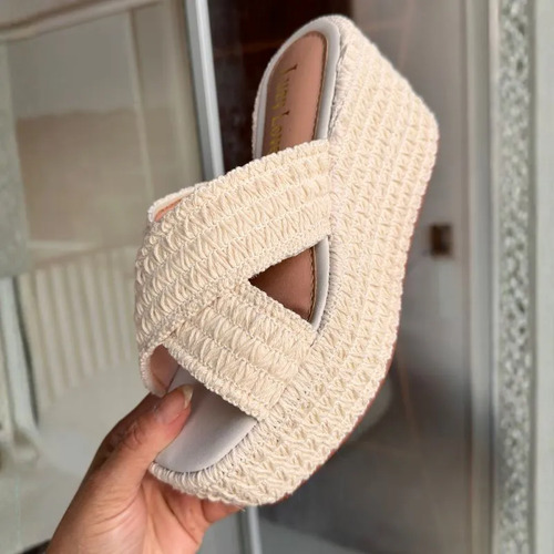 Sandália Plataforma Grazy Feminina Luzy Love Crochê Tramado