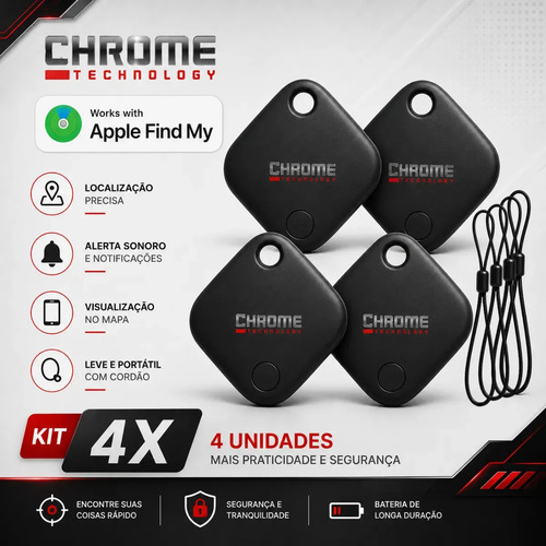 Chaveiro Localizador Smart Tag Kit 4 Chrome Technology