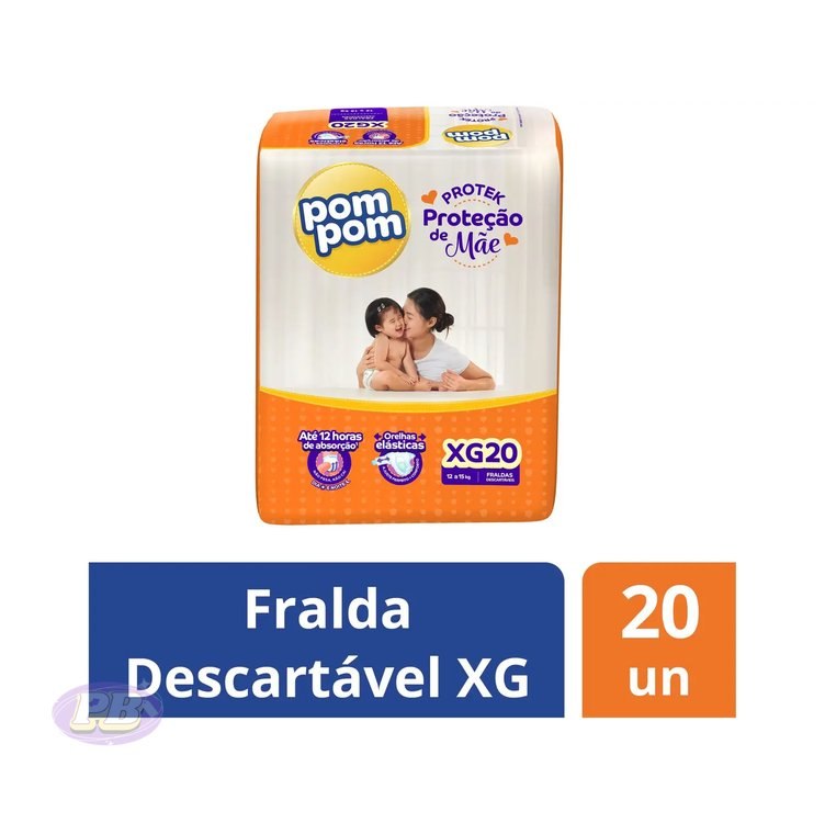 Fralda Pom Pom Protek Proteção de Mãe Jumbo Tam. XG 12 a 15kg 20 Unidades
