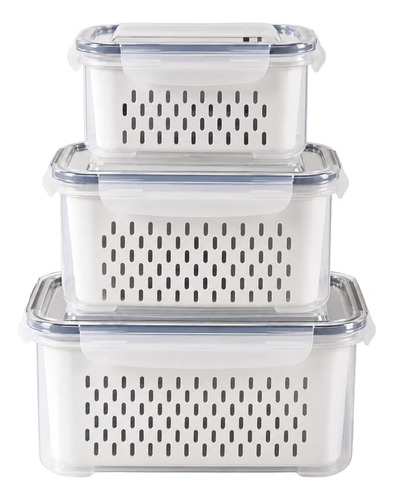 Kit 3 Organizadores Geladeira Alimentos Vegetais Com Tampas Branco