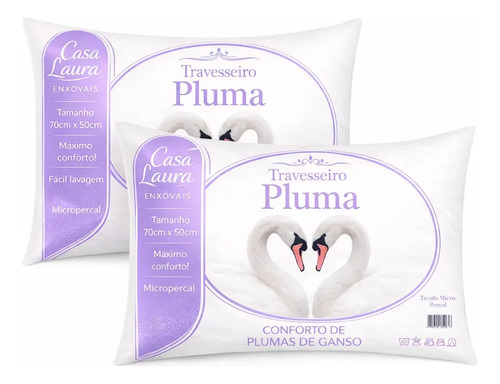Kit 02 Travesseiros Antialérgico Pluma de Ganso 70x50cm