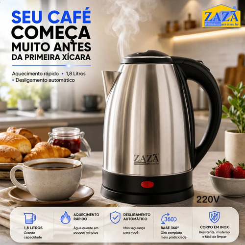 Chaleira Jarra Elétrica 1,8L Em Inox
