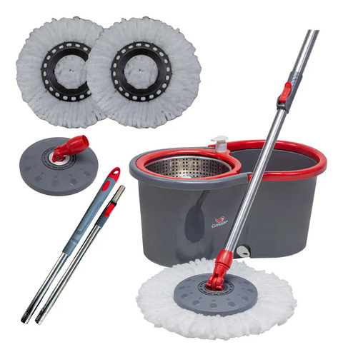 Mop Esfregão Giratório Condor Balde Inox 13 Litros + Refil Microfibra