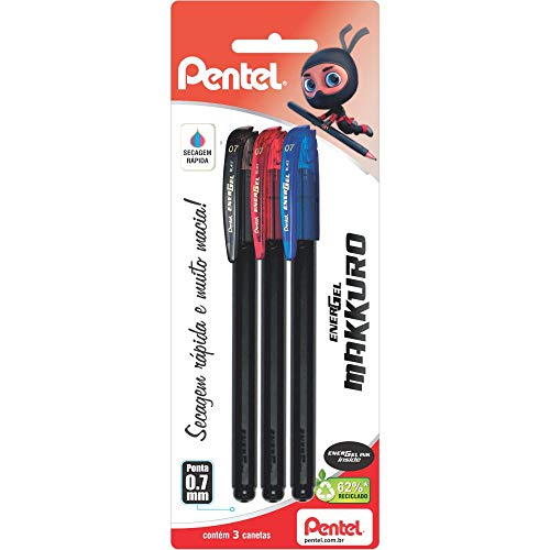 Caneta Pentel Energel Makkuro 0.7mm Kit 3 Cores