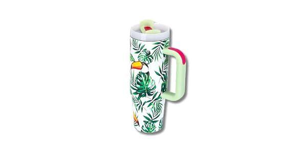 Copo Térmico Tropical com Alça e Canudo 28cm