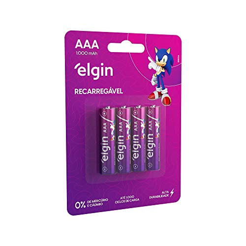 Pilha recarregável AAA 1000mAh Elgin com 4 unidades