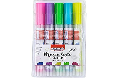 Caneta Marca Texto com Glitter Brw CA2017 5 Cores