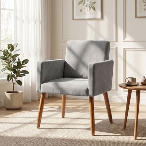 Poltrona Estofada Decor para Sala de Espera Tecido Suede Macia Pés de Madeira Moblan decor (Cinza)