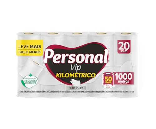 Papel Higiênico Personal Vip Kilométrico Folha Dupla 50M - 20 unidades