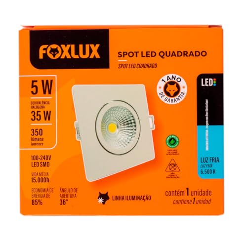 Foxlux Spot LED 5W Quadrado 6500K Bivolt