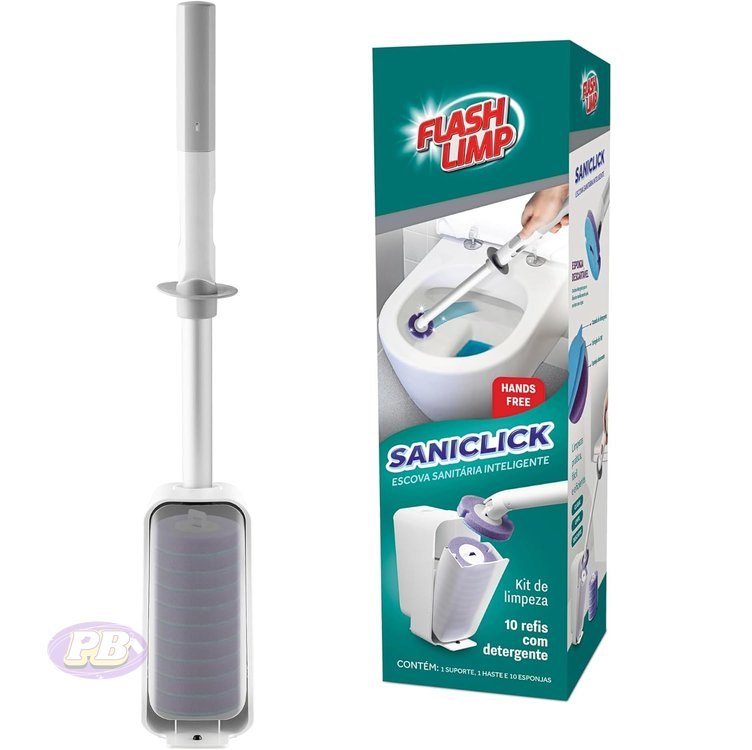 Escova Sanitária Com Refil Descartável Saniclick BAN2659 PP Branca e Cinza