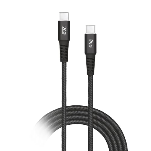 Cabo USB-C + USB-C I2GO 2m 3A Nylon Trançado Preto - I2GO PRO