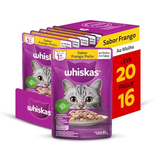 Pack 20 un. Ração Úmida Whiskas Sachê Frango ao Molho para Gatos Adultos 85g