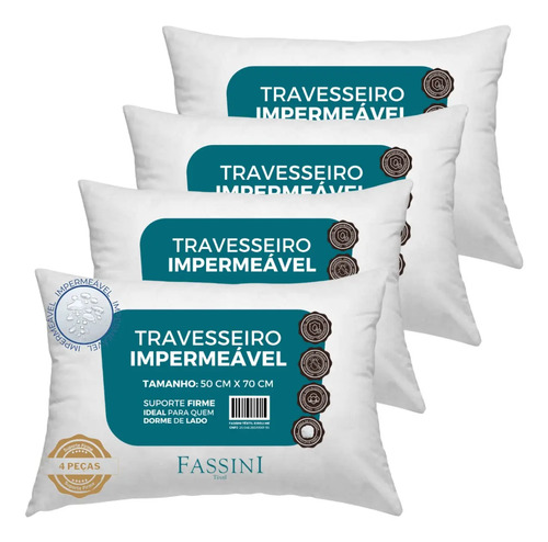 Kit 4 Travesseiros Antialérgico Impermeável 50x70
