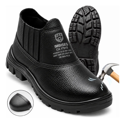 Bota Botina Segurança Trabalho Couro EPI Bico PVC