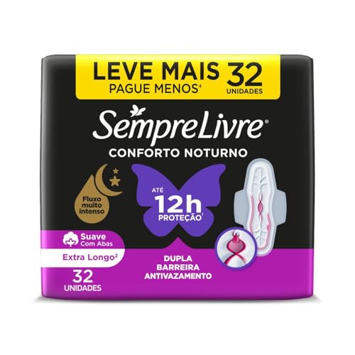 Absorvente Noturno com Abas Sempre Livre, Cobertura Suave, 32 Unidades