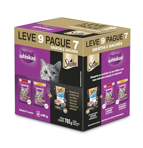 Pack Ração Úmida Whiskas e Sheba para Gatos Adultos - Leve 9 Pague 7