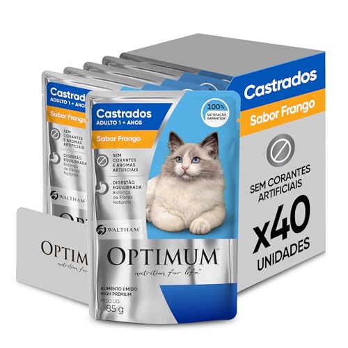 Pack Ração Úmida Optimum Sachê para Gatos Adultos Castrados Frango 85 g - 40 unidades