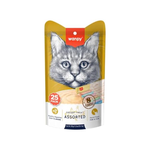 Petisco para gatos Wanpy Creamy Sabores Sortidos 25 tubos de 14g - 350g