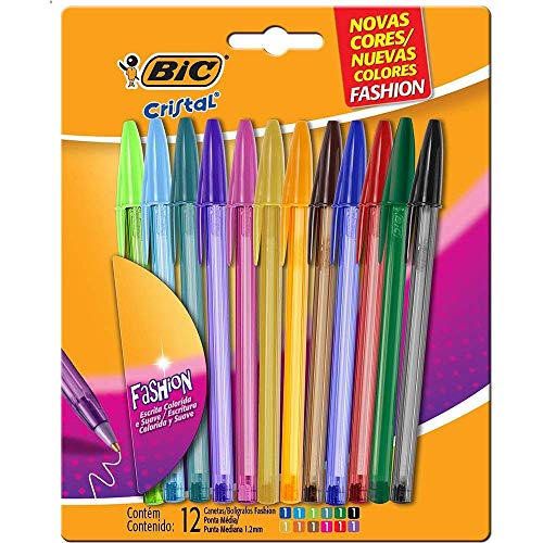 Canetas Coloridas Bic Cristal Fashion 12 Cores