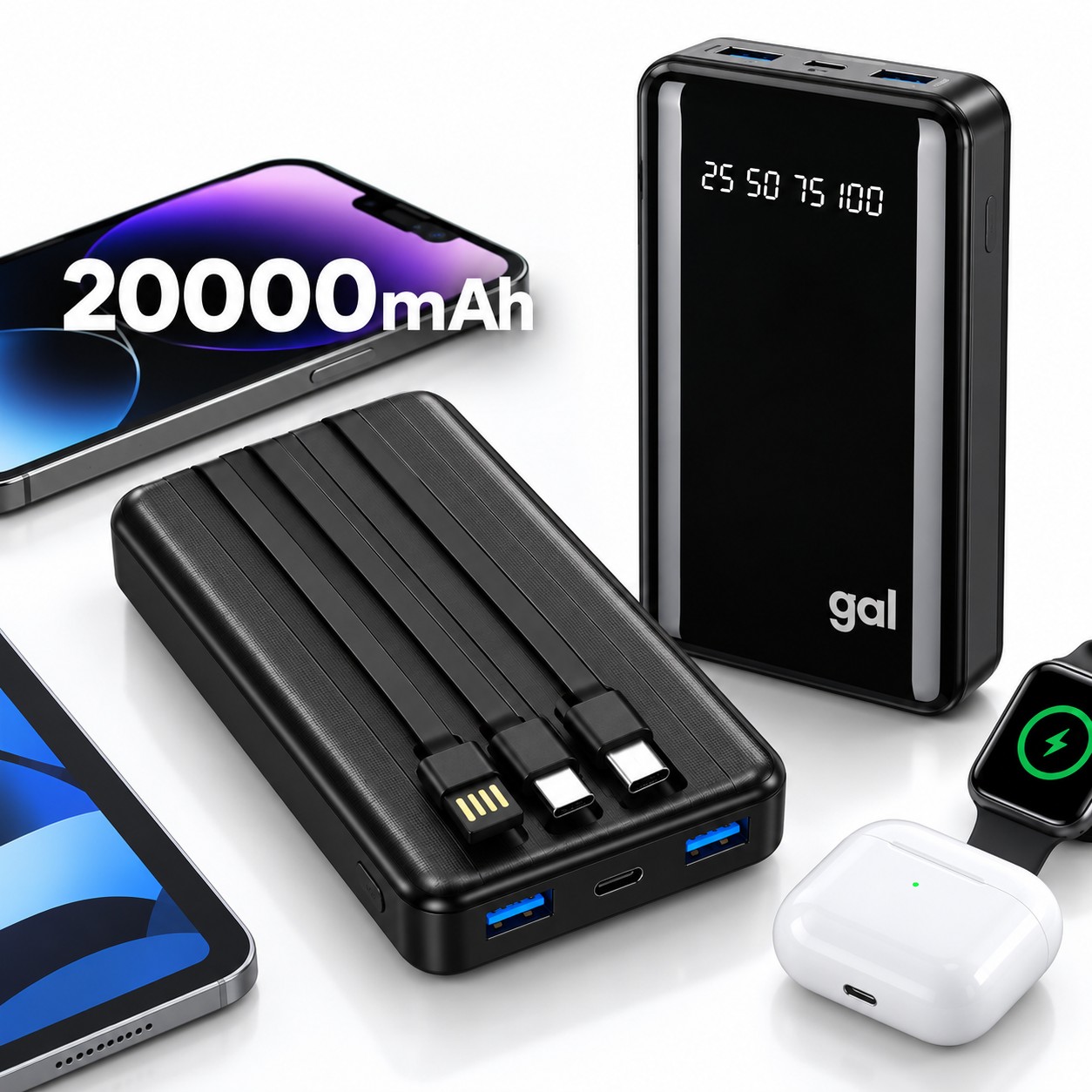 Powerbank 20000mAh com lanterna e design favo de mel
