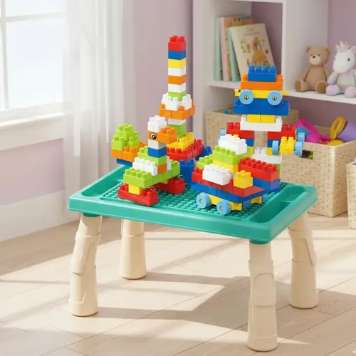 Mesa de Blocos Mesinha Atividades Infantil Didática 100 Peças Verde