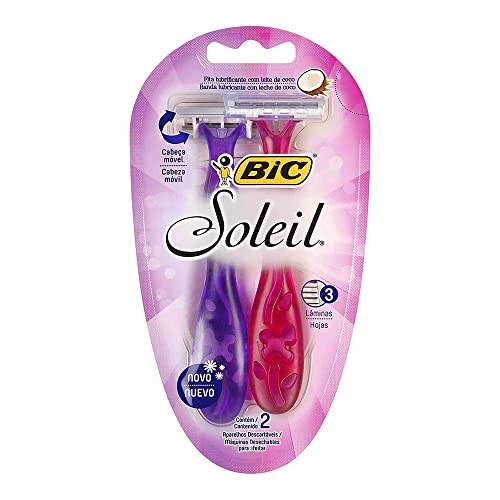 BIC Aparelho de Depilar Soleil Rosa e Roxo com Fita Lubrificante de Óleo de Coco 2 Unidades