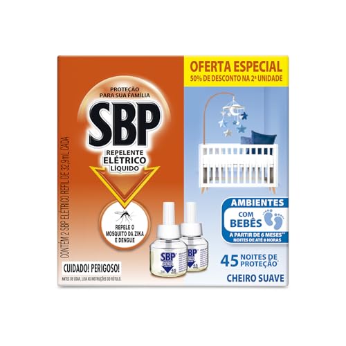 Repelente Elétrico Líquido SBP 45 Noites Cheiro Suave 2 unidades 32.9ml