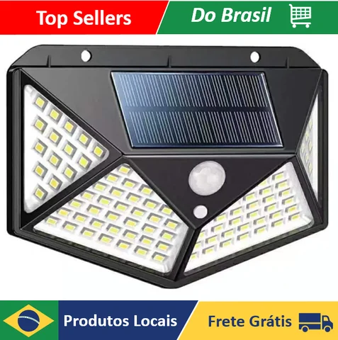Luminária de Emergência de Parede com Placa Solar 100 LED Sensor de Presença
