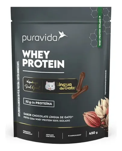 Proteína Isolada Do Soro De Leite Puravida Whey Isolado Em Pó Sabor Chocolate Língua De Gato 450g