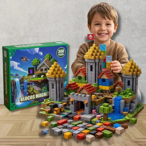 Kit 300 Blocos Magnéticos Brinquedo Infantil Montar Construção Educativo