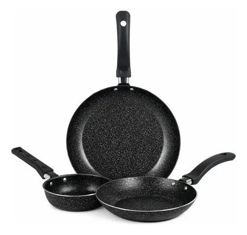 Jogo de Frigideiras Francesas 3 Peças 14 18 24cm Preto Nacional