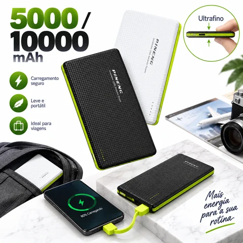 Power Bank 5000mAh/10000mAh com adaptador e carregador portátil