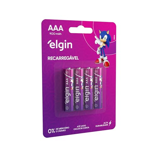 Pilha recarregável AAA 900mAh Elgin com 4 unidades
