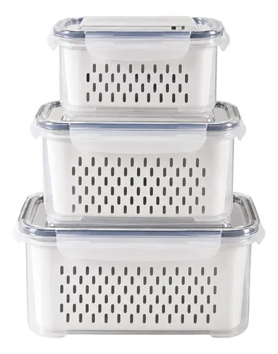 Kit 3 Organizadores Geladeira Alimentos Vegetais Com Tampas