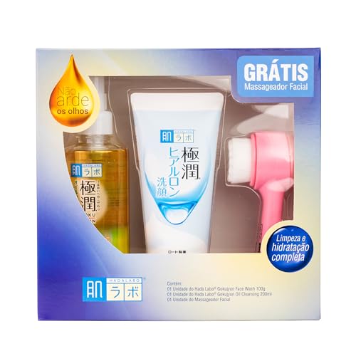 Kit Dupla Limpeza com Massageador Facial Hada Labo Cleansing Oil 200ml + Gokujyun Face Wash 100g