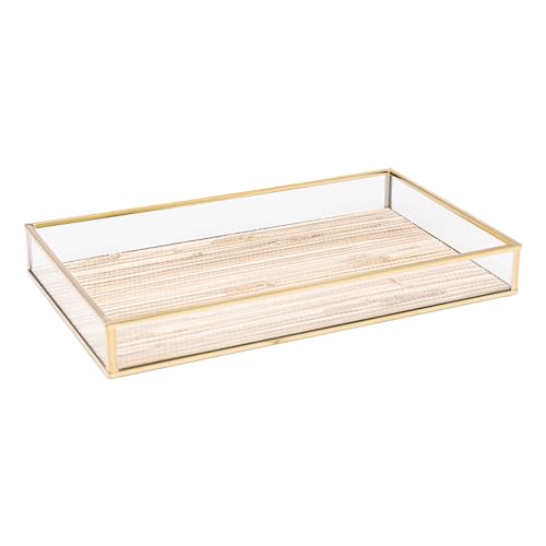 LYOR Bandeja Retangular de Metal Dourada com Palha 20cm x 30cm x 3cm