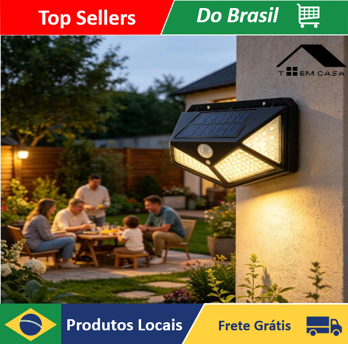 Luminária Solar 100 LEDs com Sensor de Presença