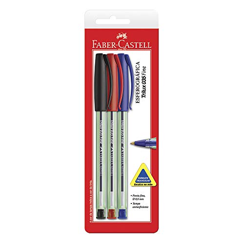 Caneta Esferográfica Trilux Ponta Fina Faber-Castell Blister com 3