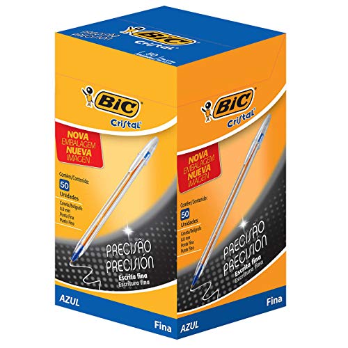 BIC Caneta Esferográfica Cristal Fina Azul 50 Unidades