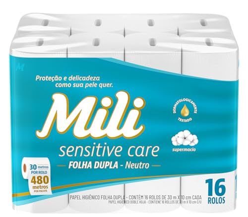 Mili Papel Higiênico Sensitive Care 30m Folha Dupla Neutro - 16 rolos