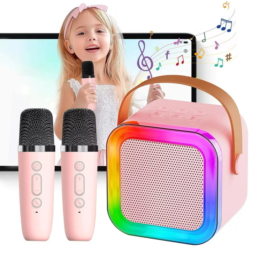 Caixa de som com 2 microfones karaokê Bluetooth portátil