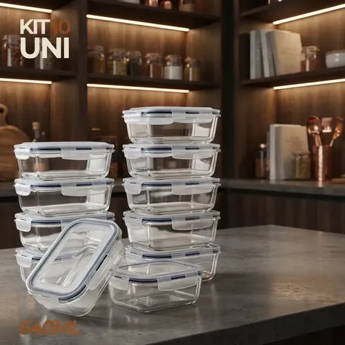 Kit 10 Pote De Vidro Marmita Hermético 640ml