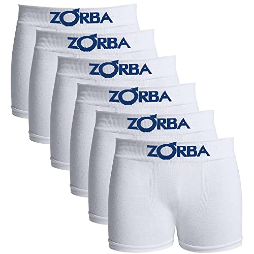 Kit com 6 Cuecas Zorba Boxer Algodão Sem Costura Infantil 678 Branco - G