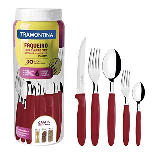 Tramontina Faqueiro Inox 30pc Ipanema Vermelho