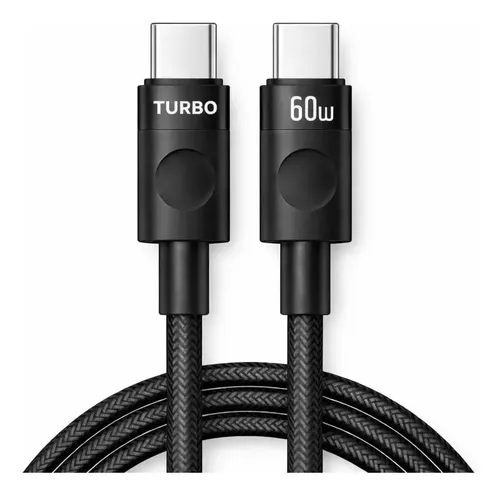 Cabo Carregador USB-C Tipo C Turbo 60W Nylon Trançado 1M