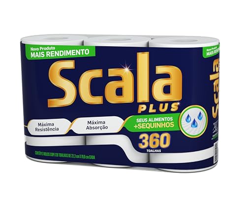 Papel Toalha Scala Plus, 360 Toalhas, Mega, 3 Rolos de 120
