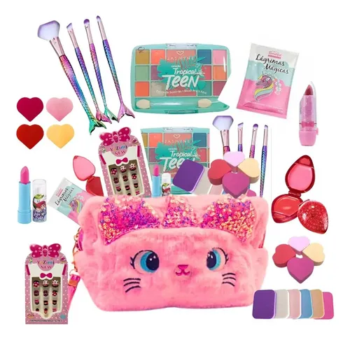 Kit Maquiagem Infantil Maleta com Batom, Sombra e Gloss - 15 peças