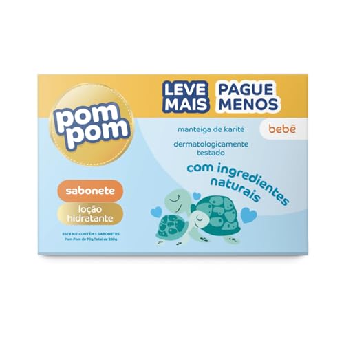 Kit Sabonete em Barra Pom Pom Loção Hidratante 5 unidades 70g